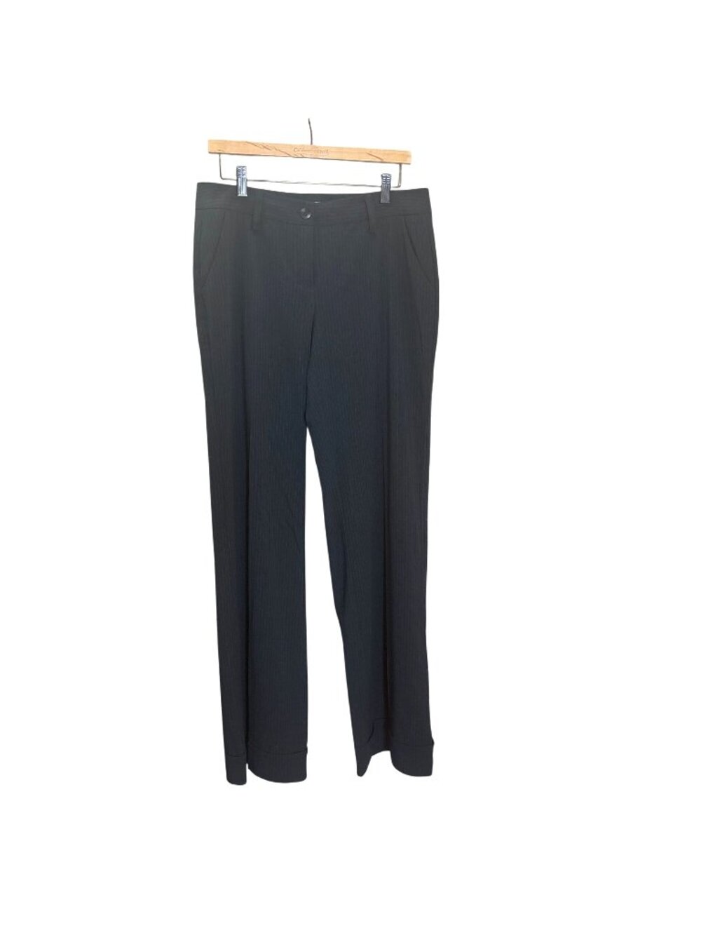 CAbi Black Pin Stripe Mid Rise Wide Leg Pants 10 Tall